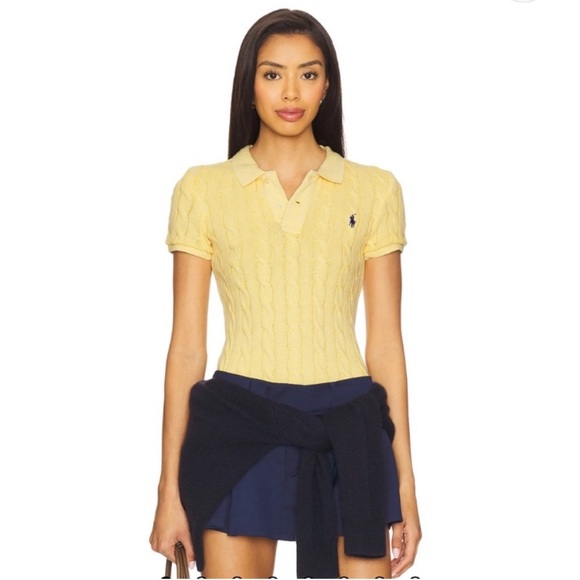 Price firm NWT Polo by Ralph Lauren Fall Yellow Cable Knit short sleeve Sweater - Picture 1 of 6